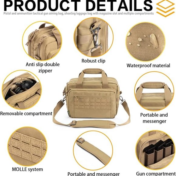 Gun Bag Range Bag Pistol Case Gun Case Magazine Lockable Double Layer Explosion - Picture 4 of 5